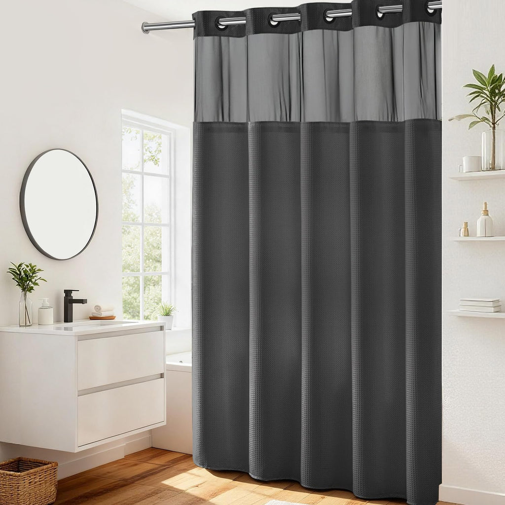 RiverDream Heavyweight Waffle No Hook Shower Curtain with Liner,White,71x74