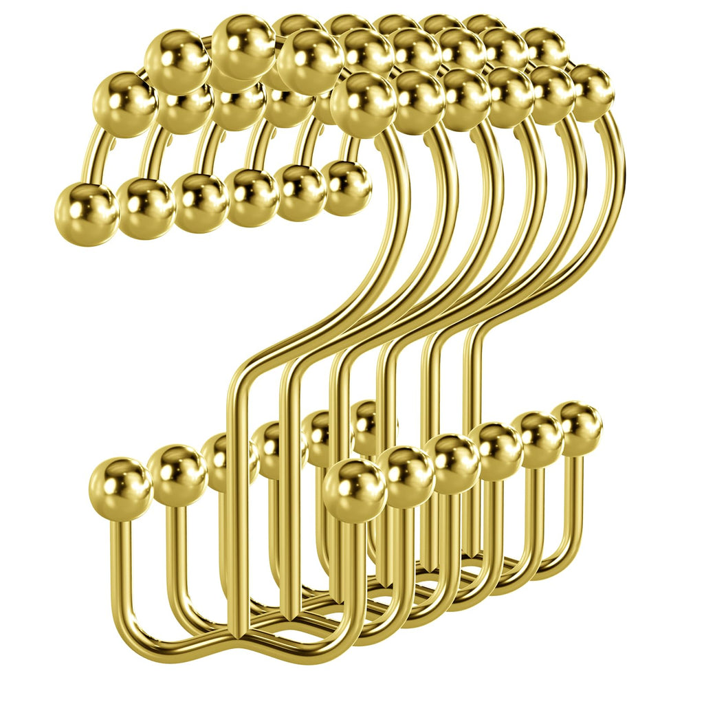 Bathway Shower Curtain Hooks Nickel Shower Curtain Rings, 12 Pcs Double Hook Shower Curtain Hooks Rings Shower Curtain Hangers Rust Proof, Metal Shower Hooks for Bathroom Shower Curtain Rod