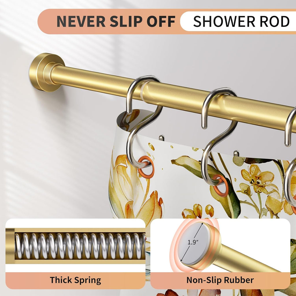 Gold Shower Curtain Rod 34-66 Inches(2.8-5.5ft) Never Rust Adjustable Shower Rod Spring Tension Non Slip No Drilling Shower Rods for Bathroom Garland Window