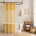 Ivory Lace Shower Curtain 72x72, Vintage Shabby Chic with Attached Valance