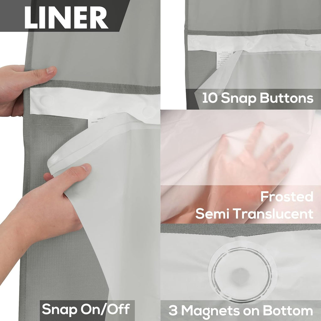 River Dream No Hook Shower Curtain with Snap-in Liner Set, Dark Gray, 71x74