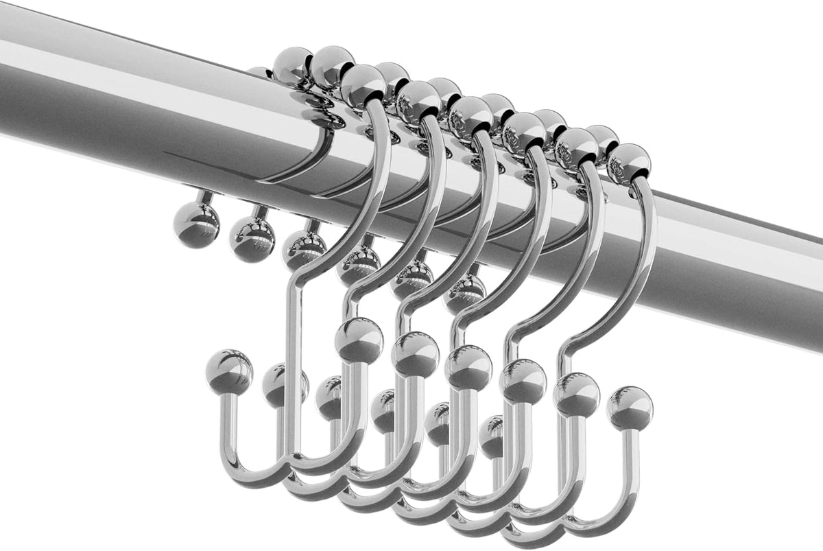 Zenna Home Shower Curtain Hooks, Chrome, Set of 12 – Premium Shower Curtain and Liner Rings with Double Roller Glide and Double-Sided Design – Rust Resistant