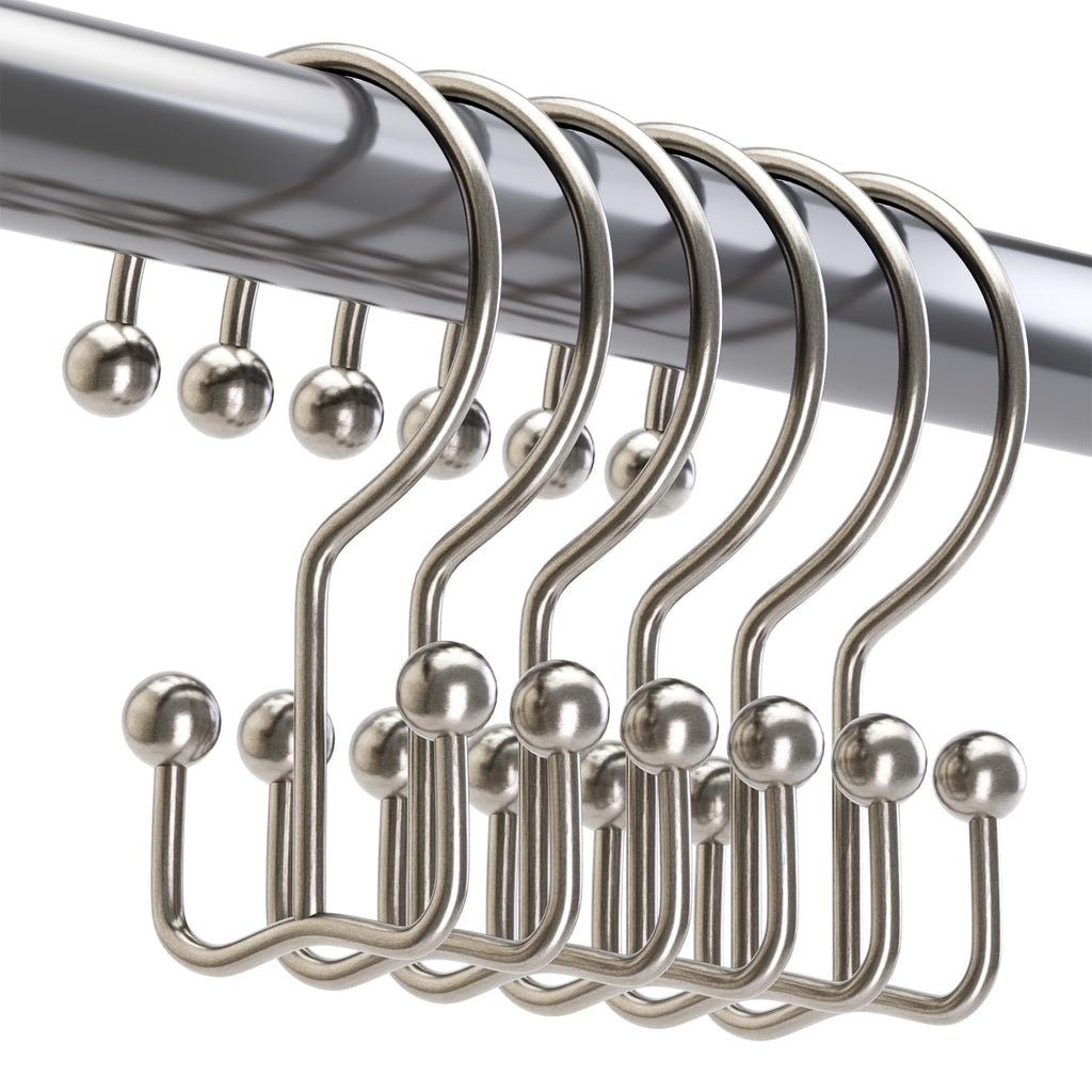 Titanker Shower Curtain Hooks Rings, Rust-Resistant Metal Double Glide Shower Hooks for Bathroom Shower Rods Curtains, Set of 12 Hooks - Bronze