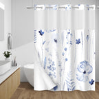 WITHLOC Hook Free Floral Shower Curtain with Liner, Blue Beige, 71x74