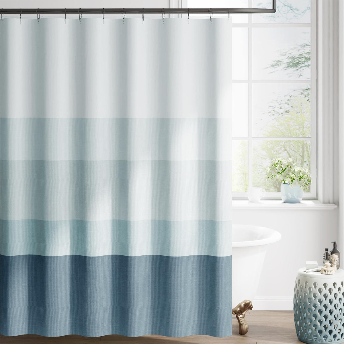 jinchan Ombre Ocean Blue Shower Curtain for Bathroom 70x72 Inch 12 Hooks