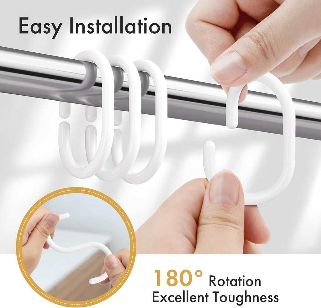 Amazer White Shower Curtain Hooks Rings, 24 Pcs Plastic Shower Curtain Rings, Plastic Shower Curtain Hooks for Bathroom Shower Rod, White Shower Hooks Rings Loops for Shower Curtain