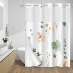 WITHLOC Hook Free Floral Shower Curtain with Liner, Blue Beige, 71x74