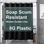 AmazerBath Black Shower Curtain Liner Plastic, Thick PEVA Shower Curtain Black, Dark Shower Liner Heavy Duty 8G, Black Bathroom Curtain Waterproof with 3 Weighted Stones and 12 Grommets, 72x72 Inches