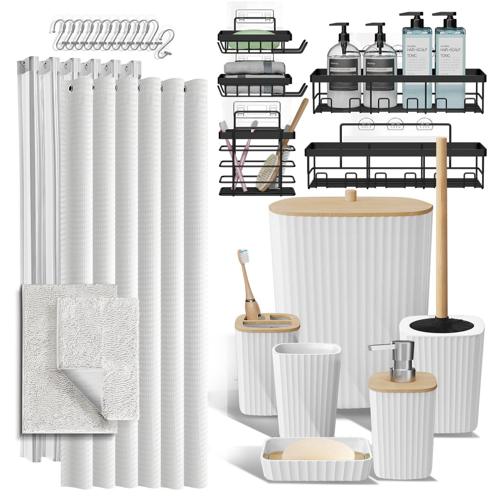 Clara Clark Black Bathroom Set, Shower Curtain Set, Bathroom Accessory Set