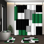 Bathroom Sets with Shower Curtain and Rugs, Set of 4, Checkered