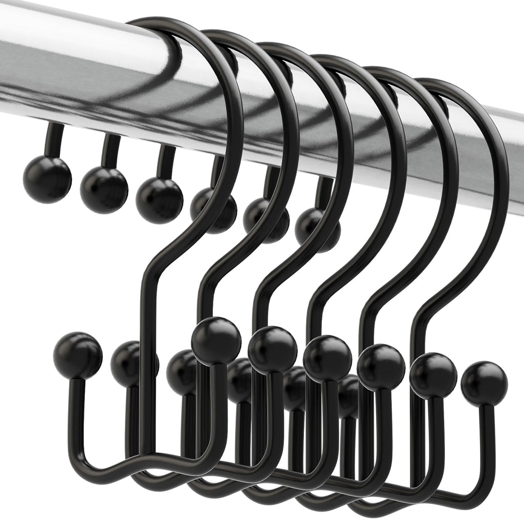 Titanker Shower Curtain Hooks Rings, Rust Resistant Metal Double Glide Shower Hooks for Bathroom Shower Rods Curtains, Set of 12 Hooks - White