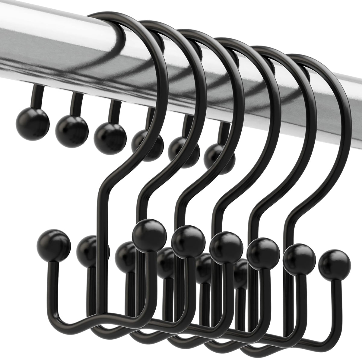 Titanker Shower Curtain Hooks Rings, Rust Resistant Metal Double Glide Shower Hooks for Bathroom Shower Rods Curtains, Set of 12 Hooks - White