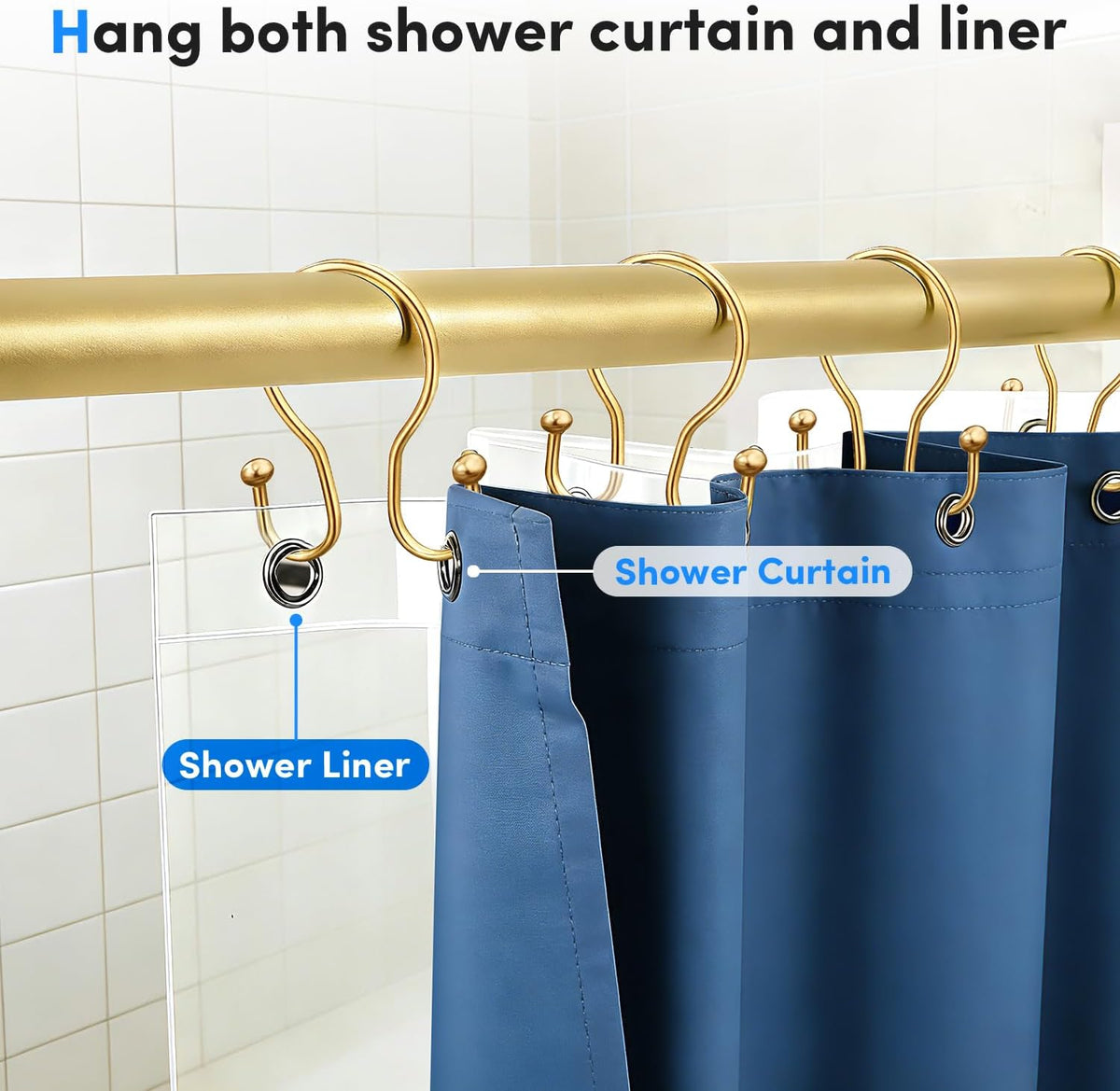 Shower Curtain Hooks Rings - ELWEY Double Shower Curtain Hooks Rust Proof