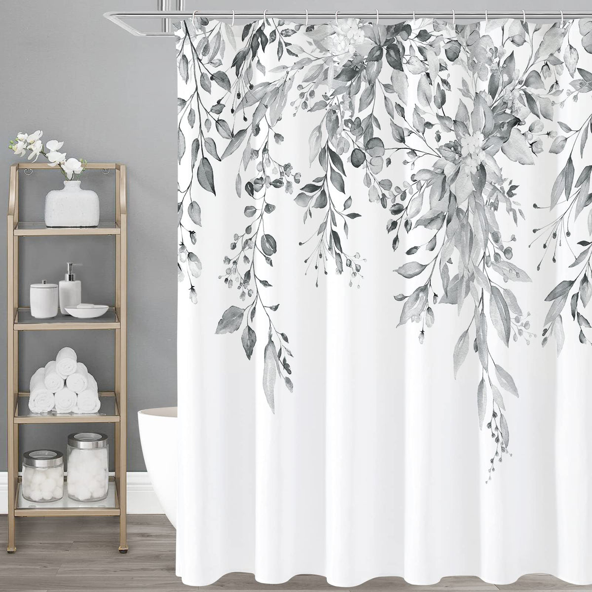 Gibelle Sage Green Eucalyptus Shower Curtain, Floral Print, 72x72