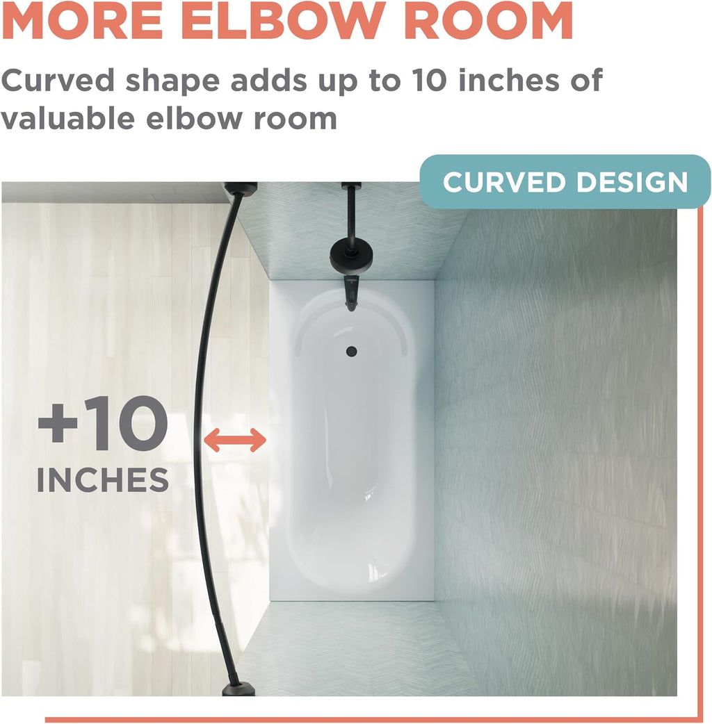 Zenna Home Matte Black, Curved Shower Curtain Rod, Tension or Permanent Mount, Easy Install, Rounded for Extra Room, 50 to 72 Inches