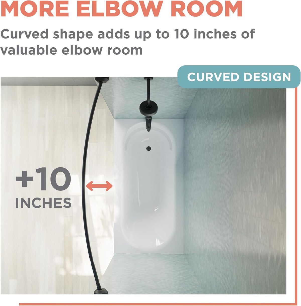 Zenna Home Matte Black, Curved Shower Curtain Rod, Tension or Permanent Mount, Easy Install, Rounded for Extra Room, 50 to 72 Inches