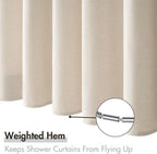 MIULEE 72 x 90 Extra Long Linen Shower Curtain Cream Beige 12 Metal Hooks
