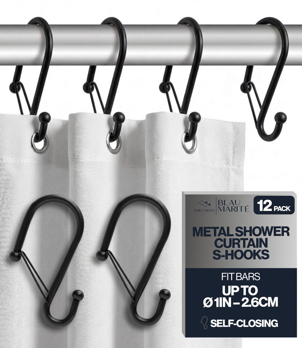 12 Metal Shower Curtain Hooks, Rust-Proof Decorative C-Shaped Curtain Hooks for Bathroom, Chrome Shower Curtain Rings, Fits Rods Up to 1 Inch (C, Silver)