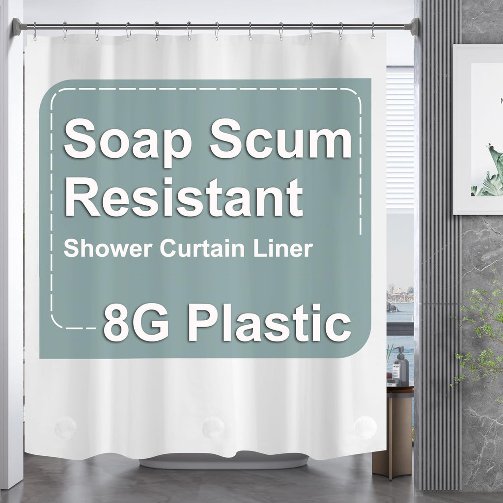 AmazerBath Black Shower Curtain Liner Plastic, Thick PEVA Shower Curtain Black, Dark Shower Liner Heavy Duty 8G, Black Bathroom Curtain Waterproof with 3 Weighted Stones and 12 Grommets, 72x72 Inches