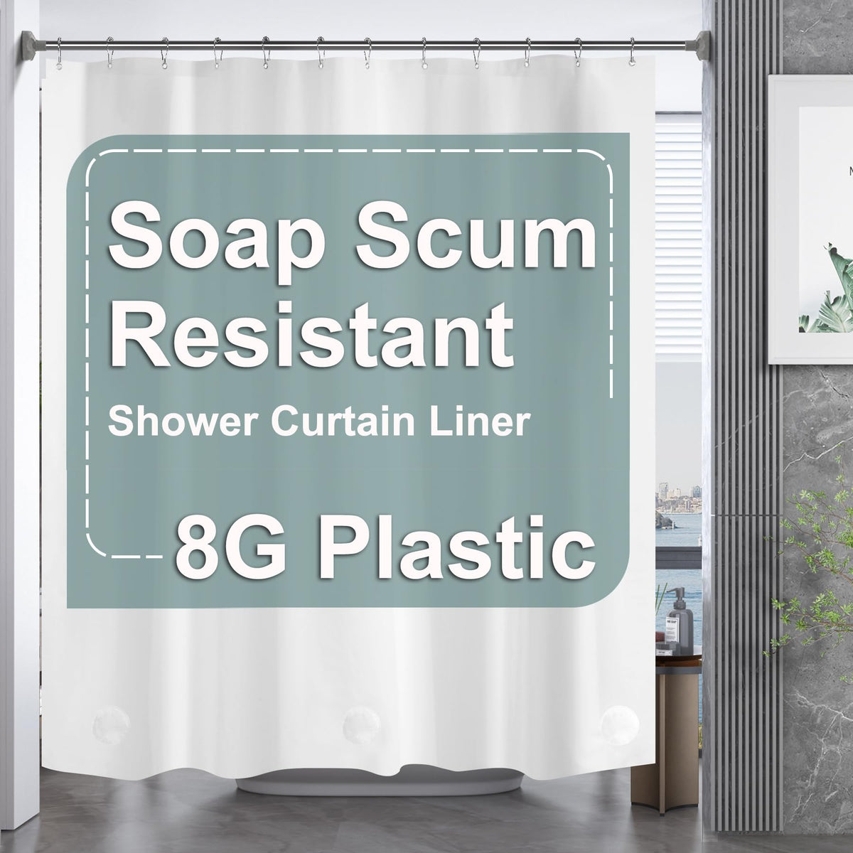AmazerBath Black Shower Curtain Liner Plastic, Thick PEVA Shower Curtain Black, Dark Shower Liner Heavy Duty 8G, Black Bathroom Curtain Waterproof with 3 Weighted Stones and 12 Grommets, 72x72 Inches