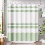 AmazerBath Shower Curtain, Washable Cloth Black Shower Curtain Sets with 12 Shower Curtain Hooks, Fabric Rustic Black and White Striped Curtain, Farmhouse Bathroom Curtains, 72x72 Inches