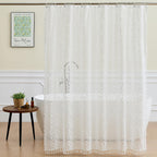 WAZZIO Dark Sage Green Lace Shower Curtain,Boho Chic Style,72 x 72 in