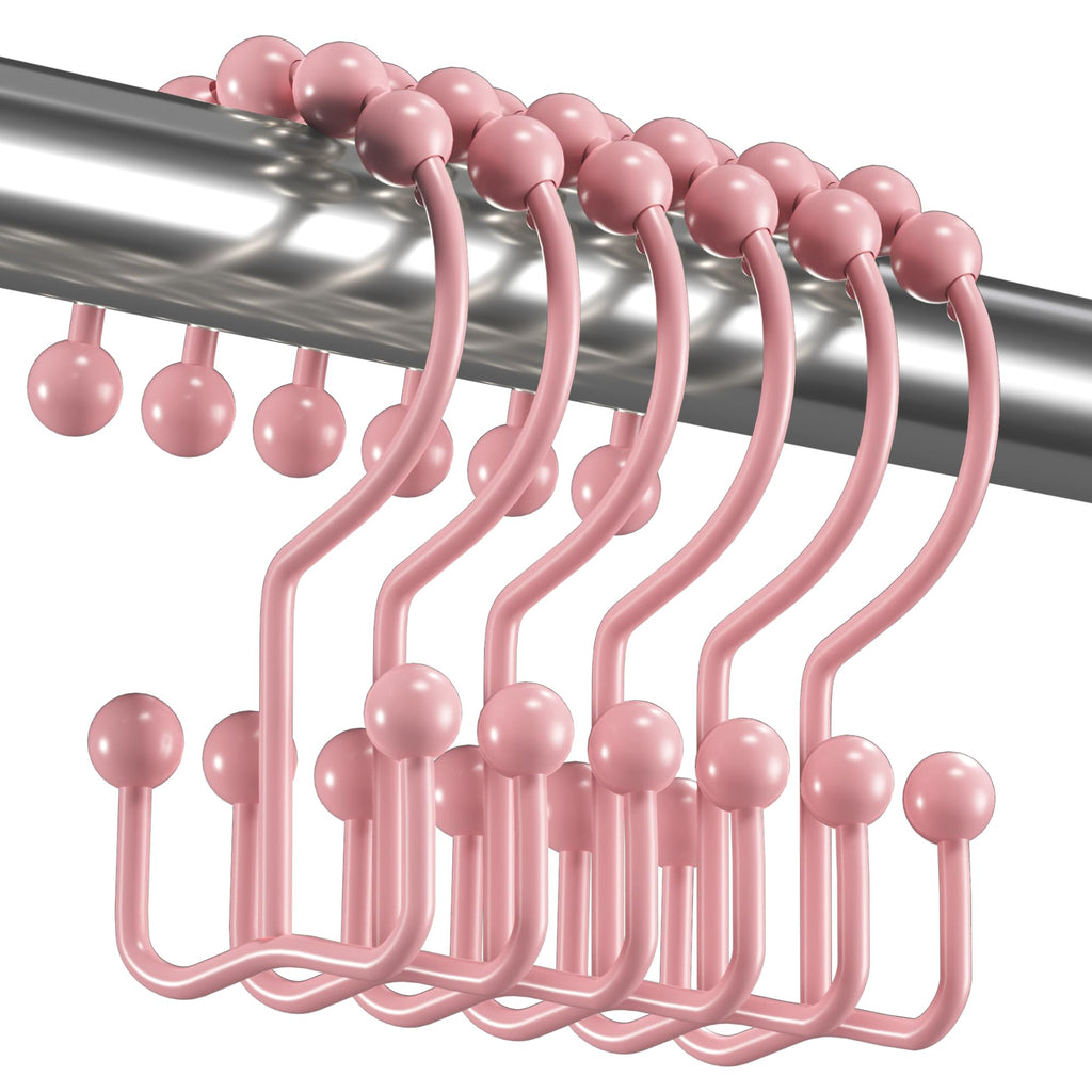 Titanker Shower Curtain Hooks Rings, Rust-Resistant Metal Double Glide Shower Hooks for Bathroom Shower Rods Curtains, Set of 12 Hooks - Bronze