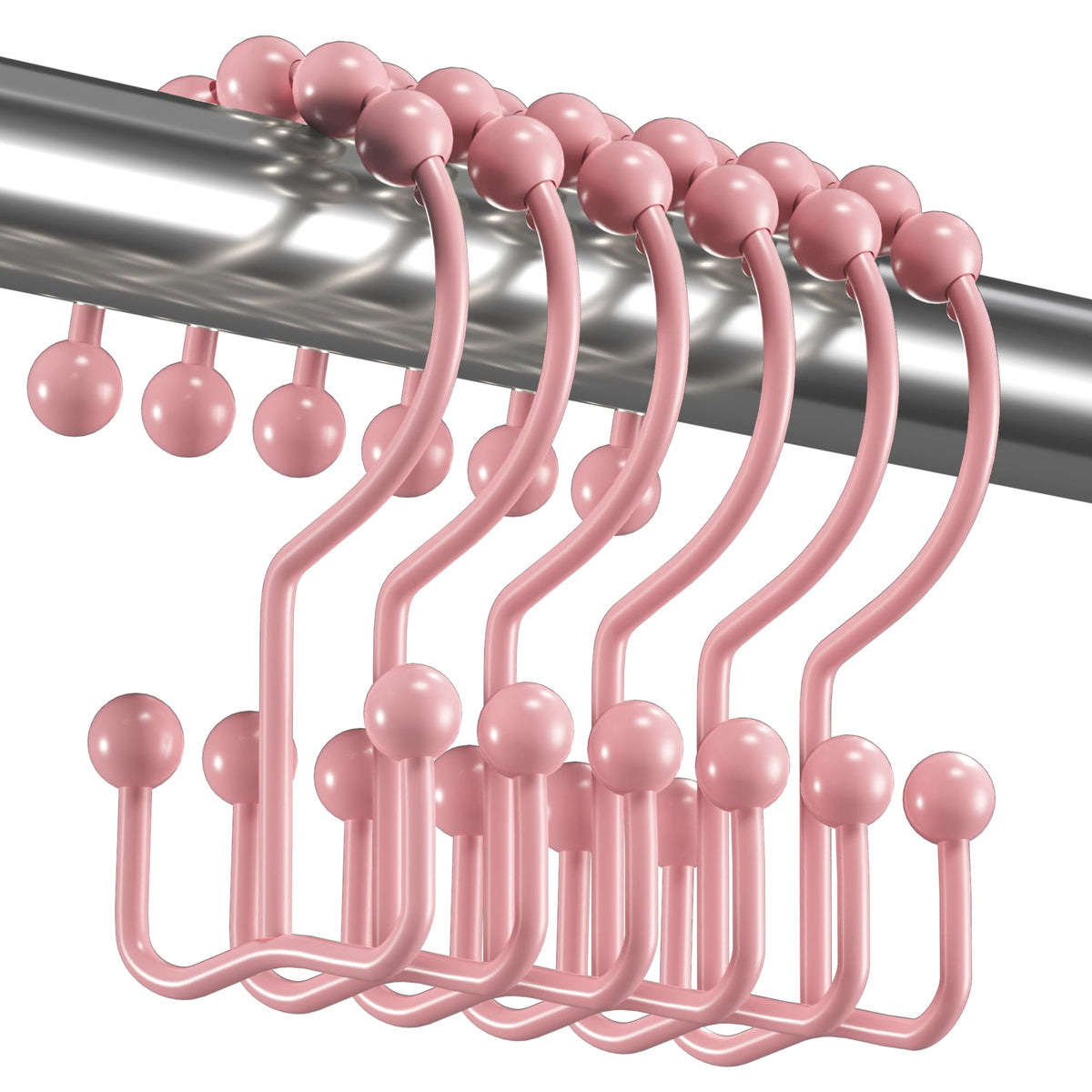 Titanker Shower Curtain Hooks Rings, Rust-Resistant Metal Double Glide Shower Hooks for Bathroom Shower Rods Curtains, Set of 12 Hooks - Bronze