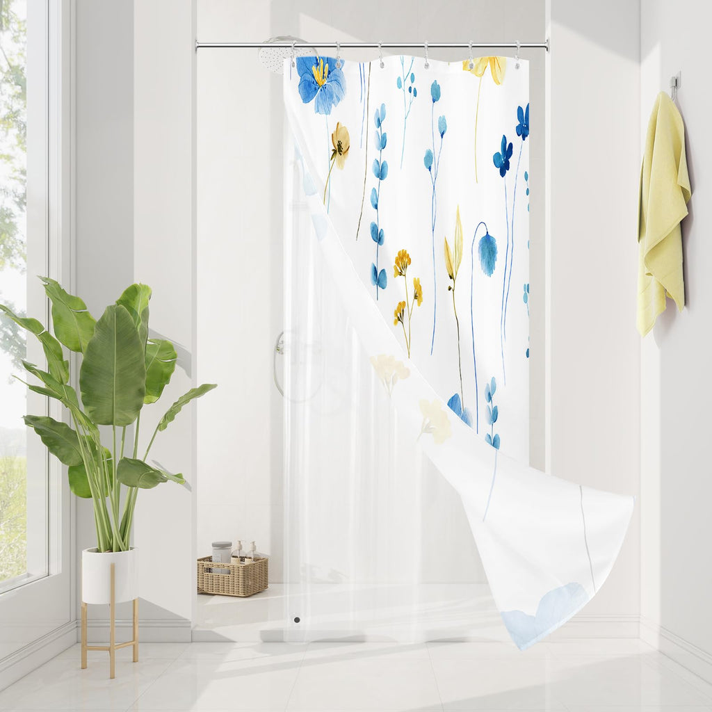 Gibelle 3 in 1 Sage Green Watercolor Floral Shower Curtain Liner Set, 72x72