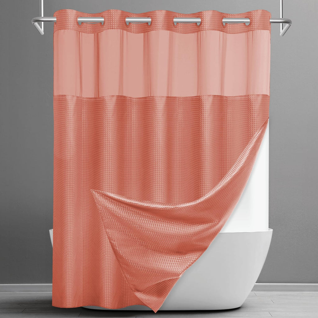 SORTTO Ringless Waffle Shower Curtain with Snap in Liner Set, 71x74, White
