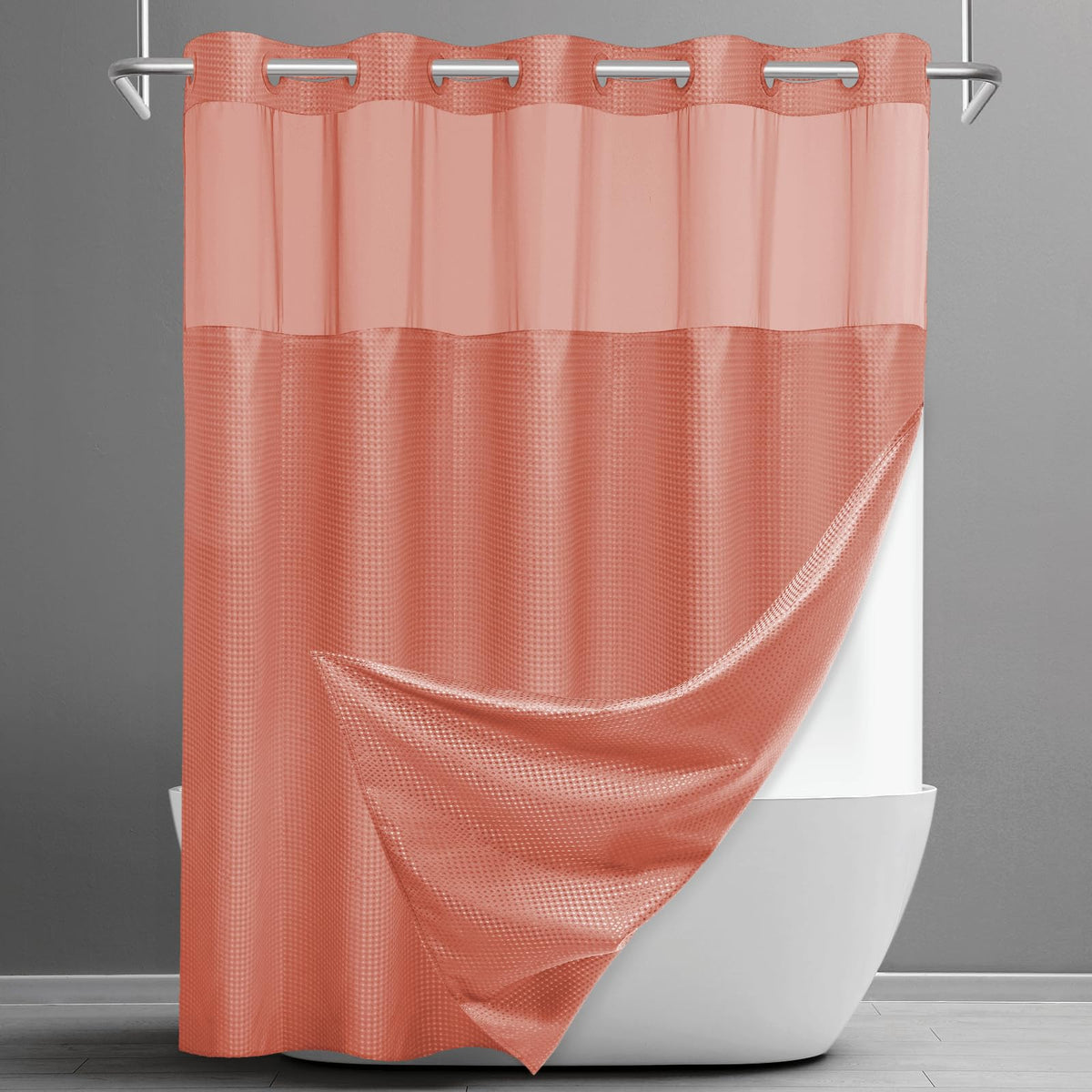 SORTTO Ringless Waffle Shower Curtain with Snap in Liner Set, 71x74, White