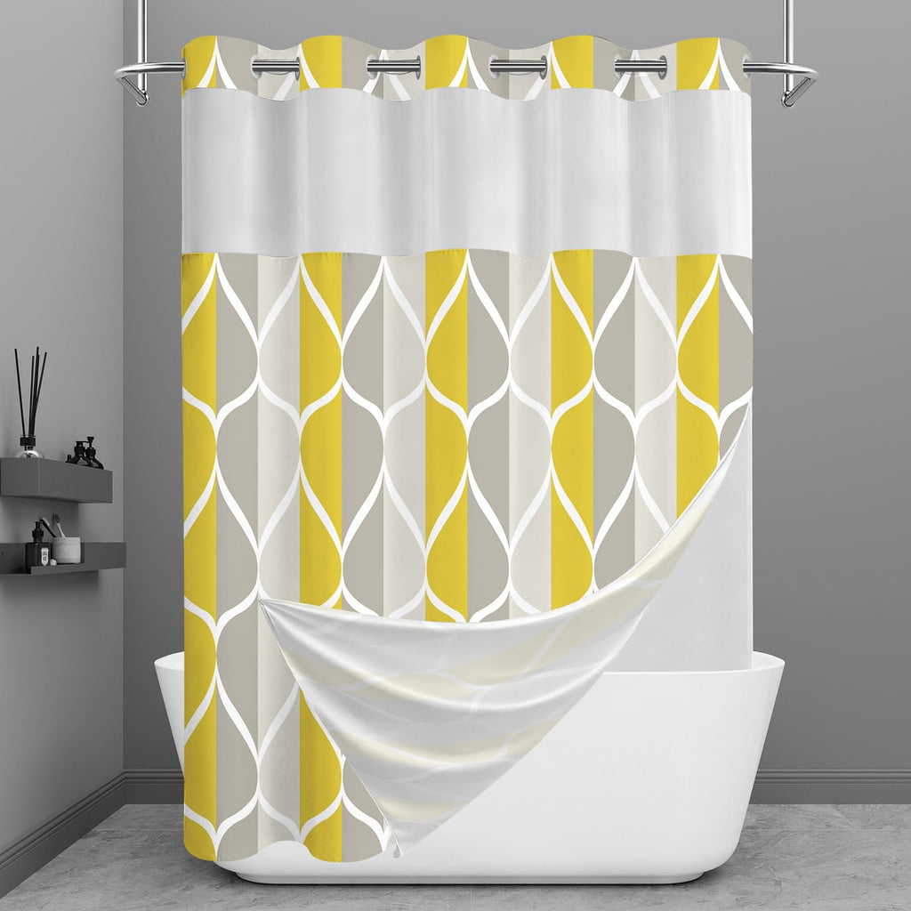 Yiatn Gray Ringless Shower Curtain with Snap-in Liner, 71 x 74 Inch