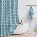 BTTN Sage Green Boho Farmhouse Linen Heavy Duty Shower Curtain Set, 72x72