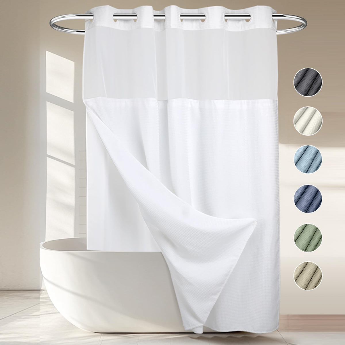 River Dream Heavyweight Waffle No Hook Shower Curtain with Liner,Gray,71x74