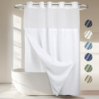RiverDream Heavyweight Waffle No Hook Shower Curtain with Liner,White,71x74