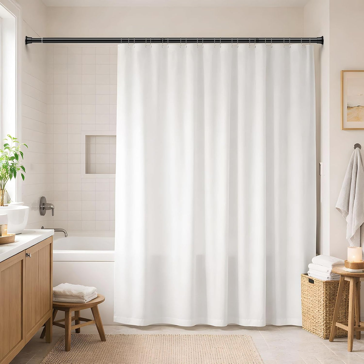 Black Shower Curtain Rod, 32-76 Inches, 7/8 Inch Diameter, 1 Pack