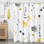 Gibelle Blue Yellow Watercolor Floral Fabric Shower Curtain, 72x72