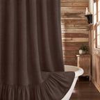 Farmhouse Shower Curtain Ruffle Linen Cream-Brown Stripe 72"W x 84"L