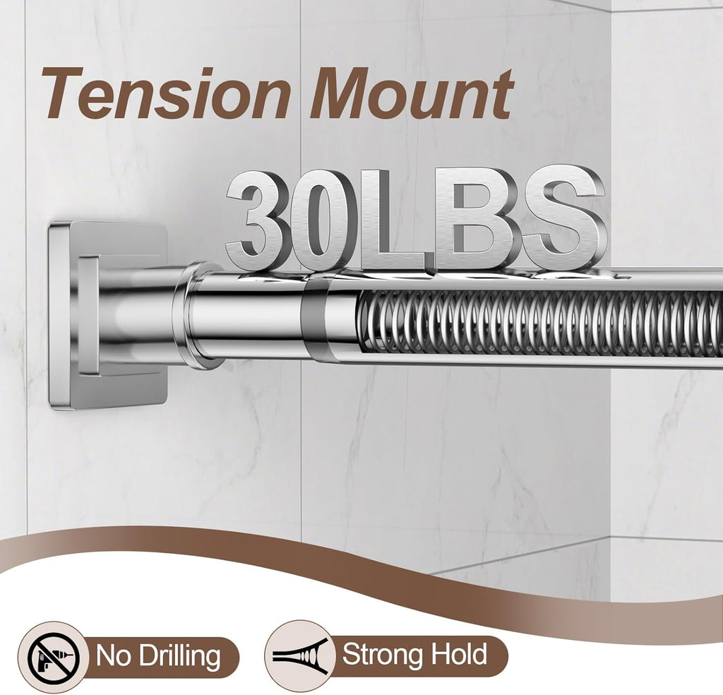 Shower Curtain Rod Square End Shower Rods for Bathroom 32"-92" Stainless Steel No Drilling for Shower Stall Living Room