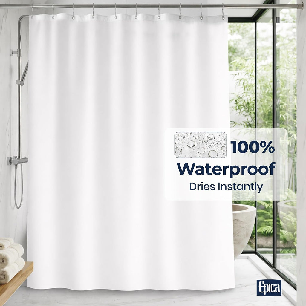 Epica Waterproof Shower Curtain Liner for Bathroom, Metal Grommets (White)