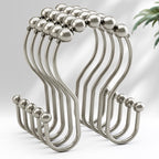 AmazerBath Shower Curtain Hooks Brushed Nickel Shower Curtain Rings, Simple Double Hook Shower Curtain Hooks Rust Proof, Smooth Glide Metal Shower Hooks for Shower Curtain, 12Pcs Shower Rod Hooks