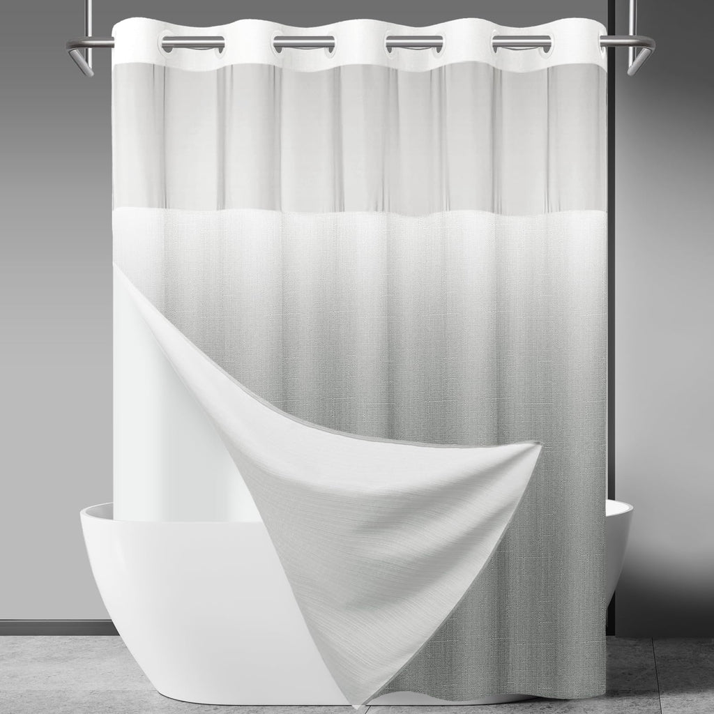 SORTTO Ringless Slub Shower Curtain with Snap in Liner, 71x74, Black