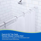 Kenney KN609C/10 Twist & Fit No Tools Camlock Tension Easy Install Shower Curtain Rod with Non-Slip, Non-Scratch Ends, 42-72" Adjustable Length, White, 1" Diameter Rust Resistant Steel Tube