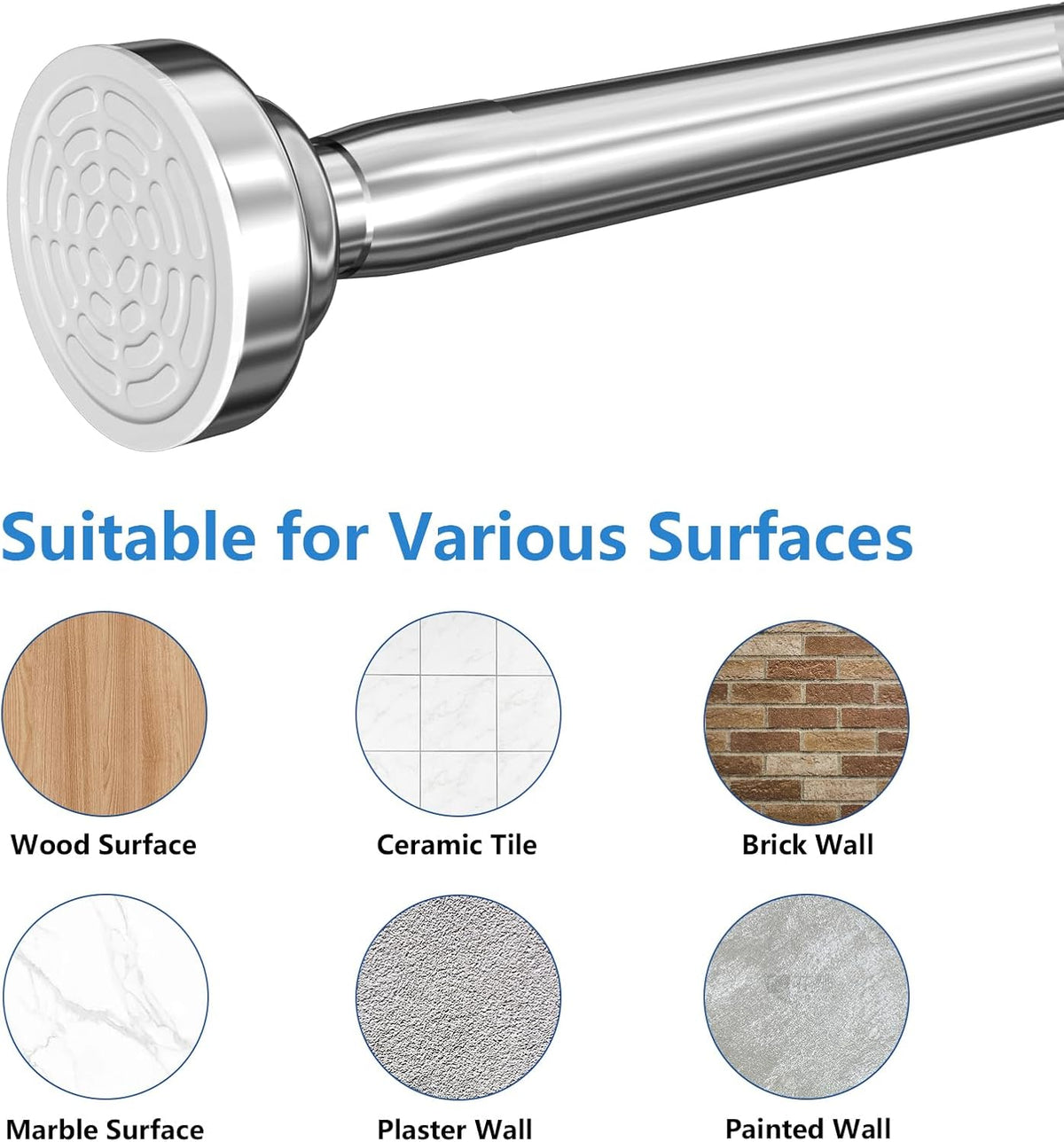 Umimile Shower Curtain Rod, 1 Inch Adjustable Spring Tension Curtain Rod