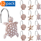 Decorative Shower Curtain Hooks,12Pcs Seashell Turtles Shower Curtain Rings