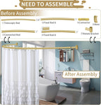YNL Curved Shower Curtain Rod 35-82In(2.9-6.8Ft), Gold Round Rustproof Shower Rod for Bathroom Bathtub, Adjustable Arched Shower Curtain Rod, Never Rust|Extra Space|Non-Slip|Expandable|Need to Drill