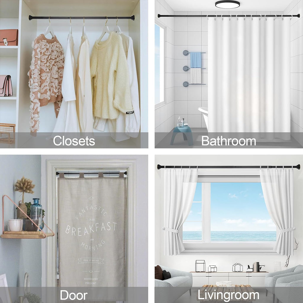 Thestoa Shower Curtain Rod Adjustable 43-78 inch, 1"Diameter Spring Tension Curtain Rod No Drill, Anti-Rust Non-Slip Shower Rod, Black Shower Curtain Rod for Bathroom Tension