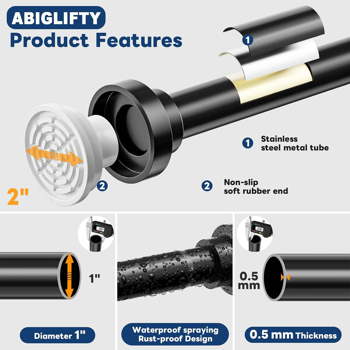 Abiglifty Black Shower Curtain Rod 33~81 Inches Adjustable