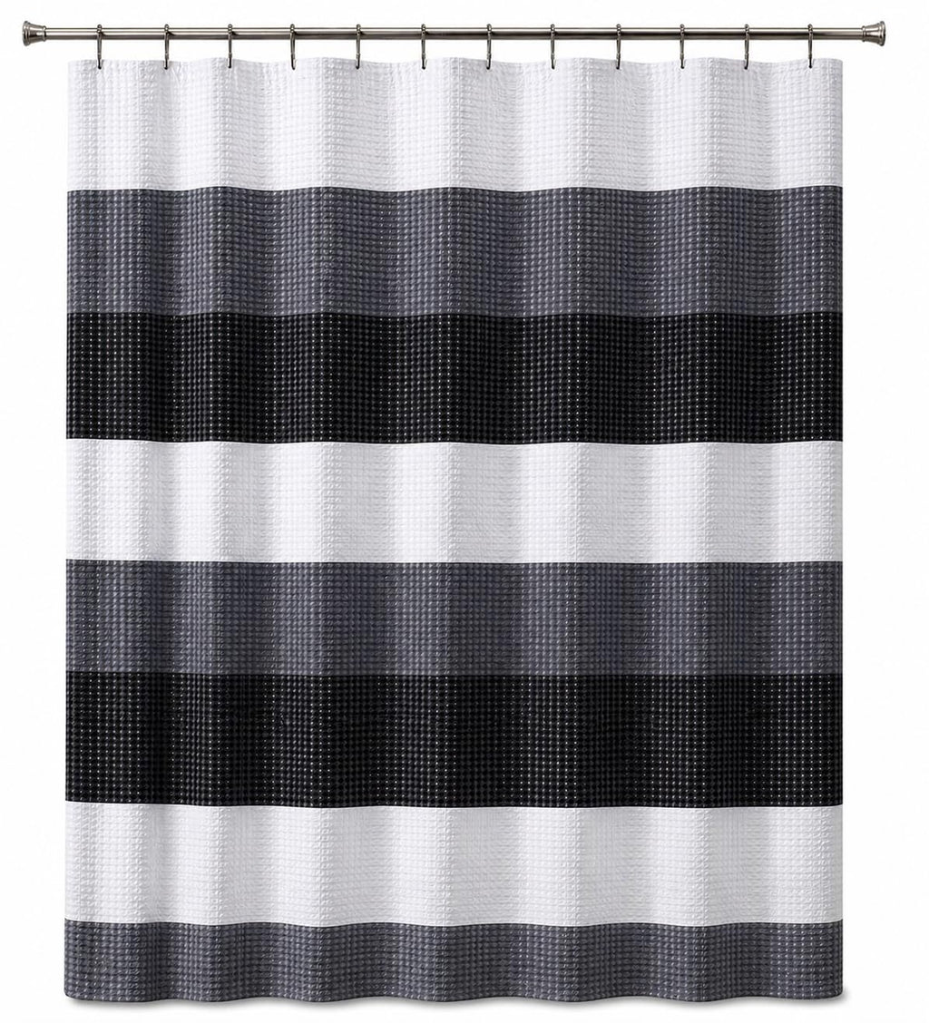 Dainty Home Ombre Waffle Weave Shower Curtain 70 x 72 Grey Textured Fabric Shower Curtain, Hotel Style Waffle Weave Bathroom Curtain, Water Resistant Polyester Ombre Shower Curtain