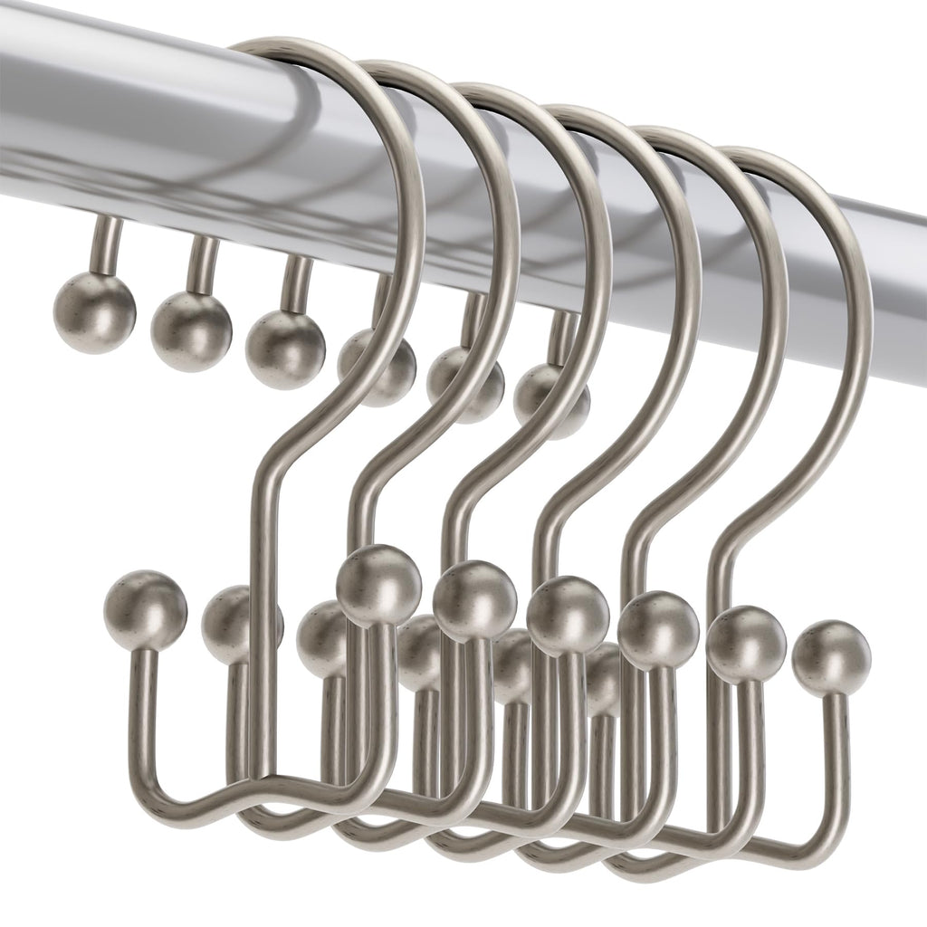 Titanker Shower Curtain Hooks Rings, Rust Resistant Metal Double Glide Shower Hooks for Bathroom Shower Rods Curtains, Set of 12 Hooks - White